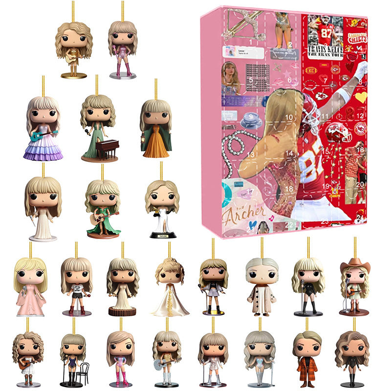 NOUVEAU RICHE Adventskalender Popstar Thema – 24 handgemachte 2D-Figuren für Christbaum oder Tasche, Weihnachtsgeschenk für Musikfans