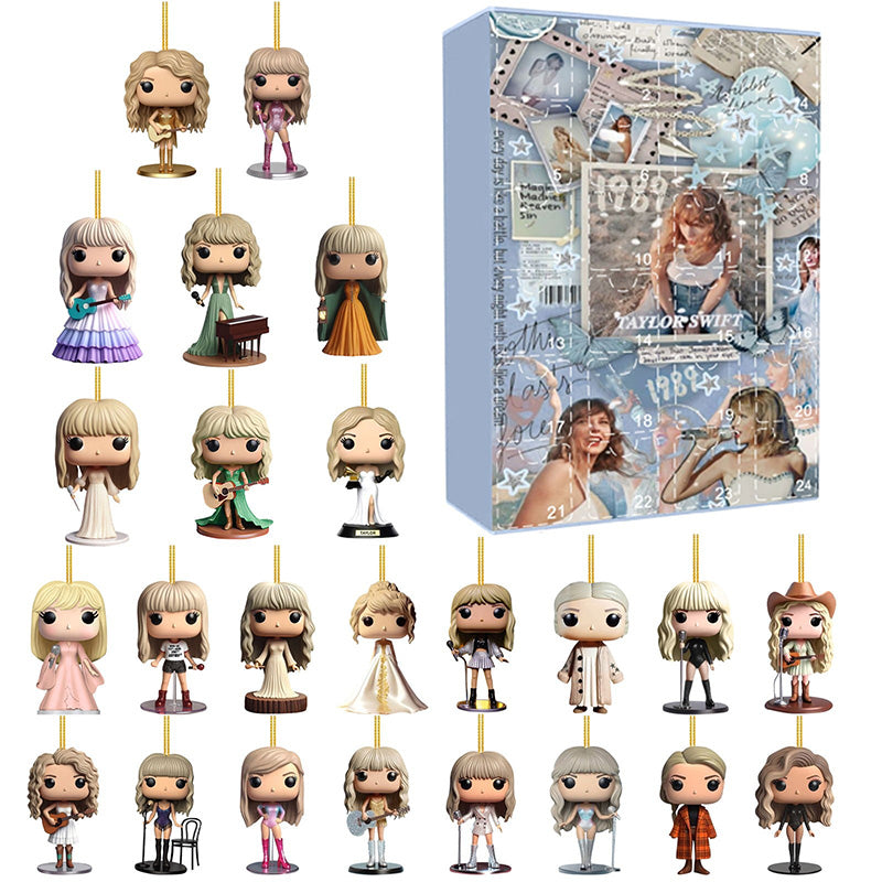 NOUVEAU RICHE Adventskalender Popstar Thema – 24 handgemachte 2D-Figuren für Christbaum oder Tasche, Weihnachtsgeschenk für Musikfans D