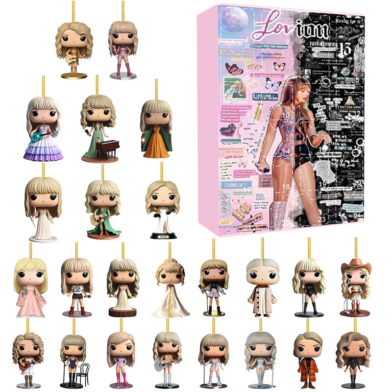NOUVEAU RICHE Adventskalender Popstar Thema – 24 handgemachte 2D-Figuren für Christbaum oder Tasche, Weihnachtsgeschenk für Musikfans
