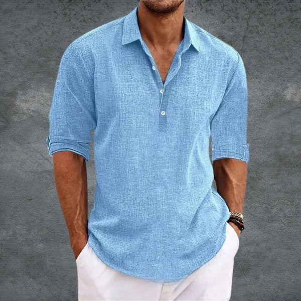 NOUVEAU RICHE Hemd Herren Leicht Hochkrempelbar Atmungsaktiv Sommerlook Himmelblau