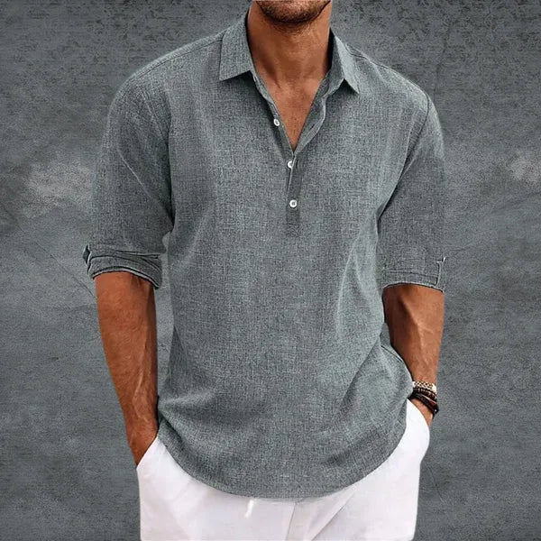 NOUVEAU RICHE Hemd Herren Leicht Hochkrempelbar Atmungsaktiv Sommerlook Grau