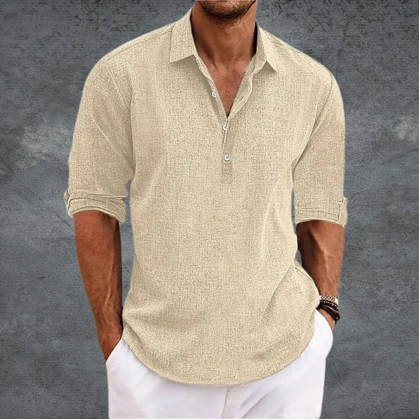 NOUVEAU RICHE Hemd Herren Leicht Hochkrempelbar Atmungsaktiv Sommerlook Beige