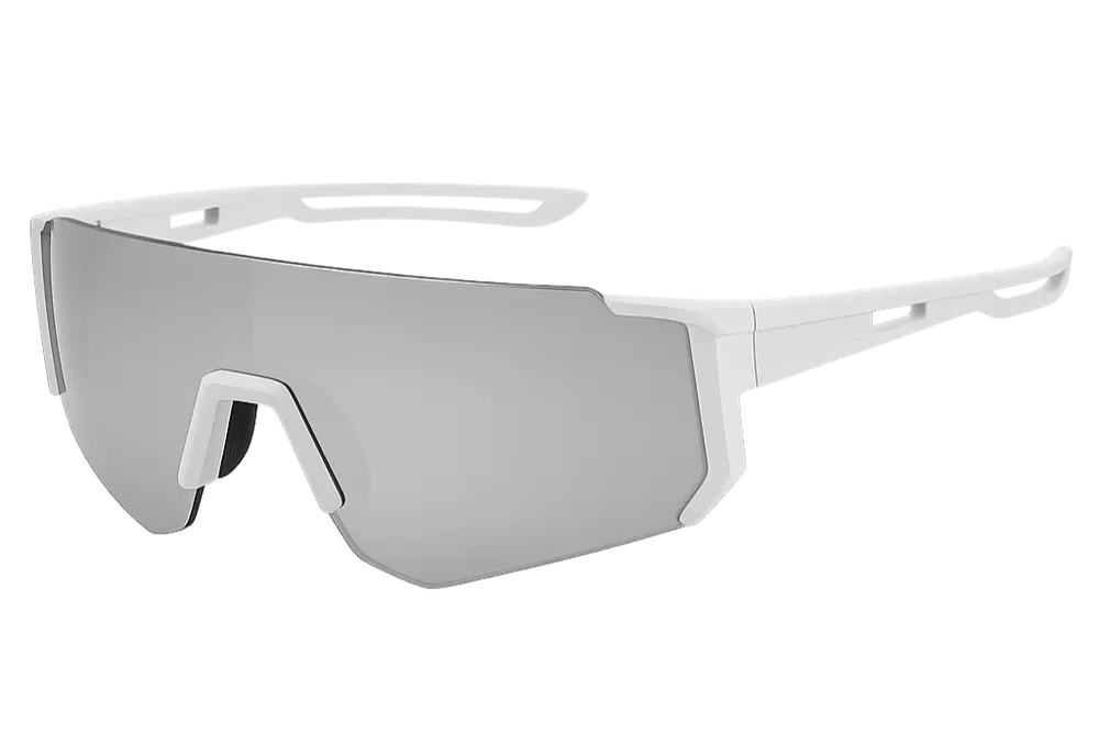NOUVEAU RICHE Sport-Sonnenbrille Weiß Futuristisches Design Gestell Silbergrau