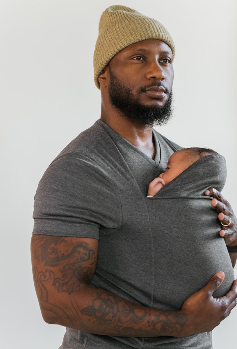 NOUVEAU RICHE Tragehemd für Eltern & Babys – Känguru-Shirt für Mama & Papa zum Kuscheln, dehnbare Baumwolle, 3 Farben, S–3XL Papa Grau