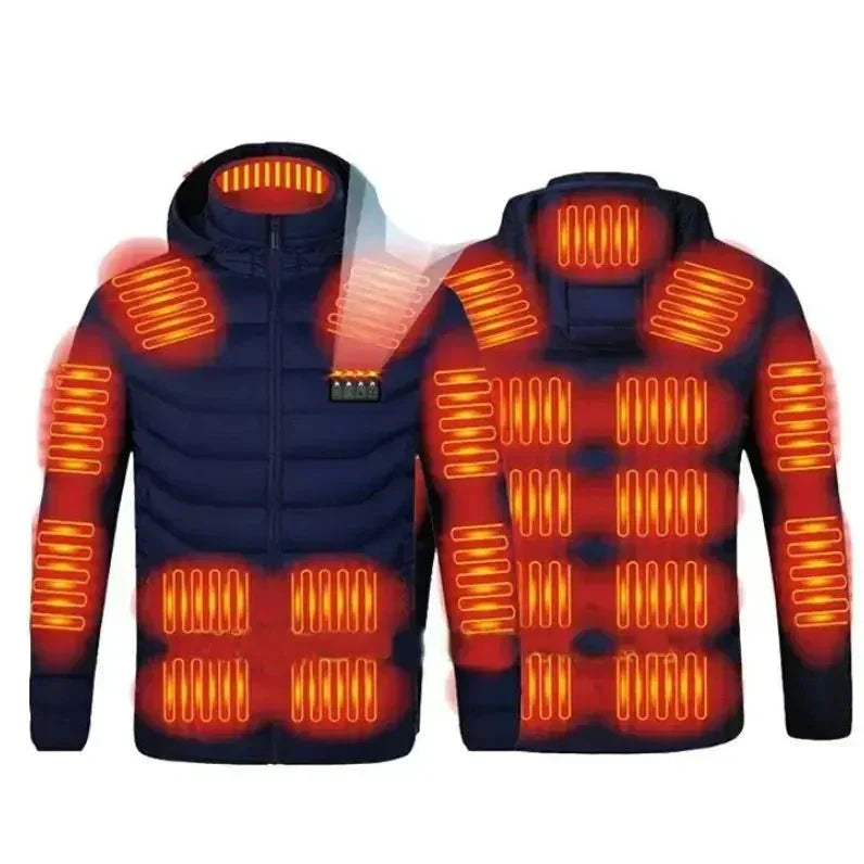 NOUVEAU RICHE Beheizte Winterjacke Unisex – Wiederaufladbare Heizjacke für Damen & Herren, wind- & wetterfest, Schwarz oder Blau, S–2XL