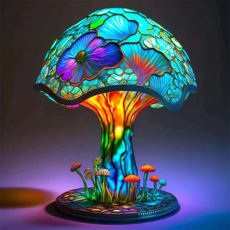 NOUVEAU RICHE Bezaubernde Buntglas-Tischlampe – Pilzlampe & Blumenlampe im Tiffany-Look, Dekorative Nachttischlampe, 8 Designs – DreamGlow Lotusblüte