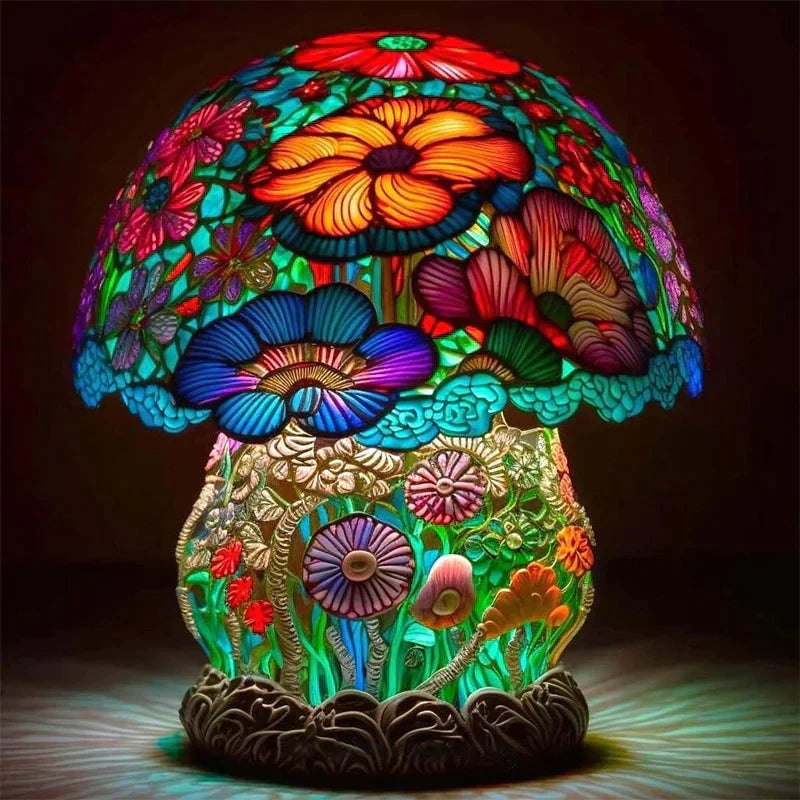 NOUVEAU RICHE Bezaubernde Buntglas-Tischlampe – Pilzlampe & Blumenlampe im Tiffany-Look, Dekorative Nachttischlampe, 8 Designs – DreamGlow Blumenstrauch
