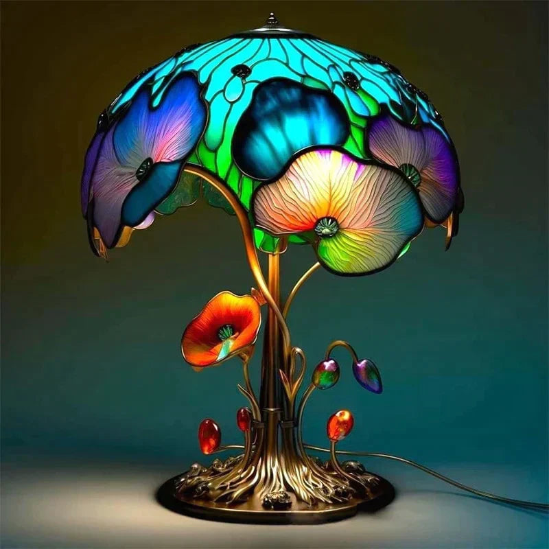NOUVEAU RICHE Bezaubernde Buntglas-Tischlampe – Pilzlampe & Blumenlampe im Tiffany-Look, Dekorative Nachttischlampe, 8 Designs – DreamGlow Lotusblatt