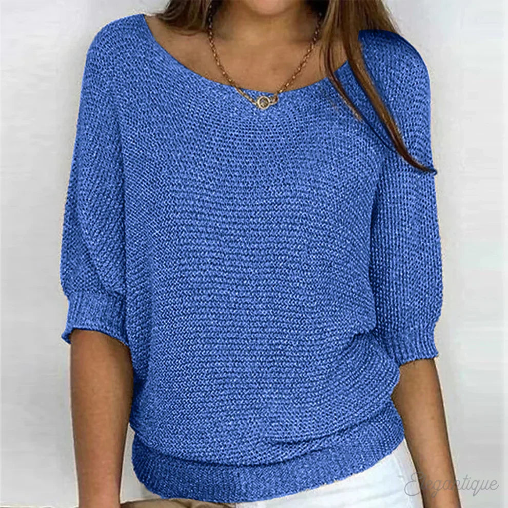NOUVEAU RICHE Amore | Damen eleganter Strickpullover mit Strickmuster, weicher Strick Blau