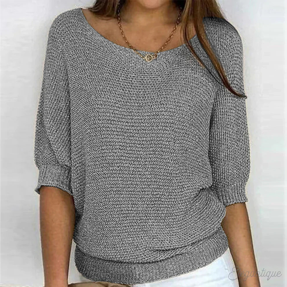 NOUVEAU RICHE Amore | Damen eleganter Strickpullover mit Strickmuster, weicher Strick Grau