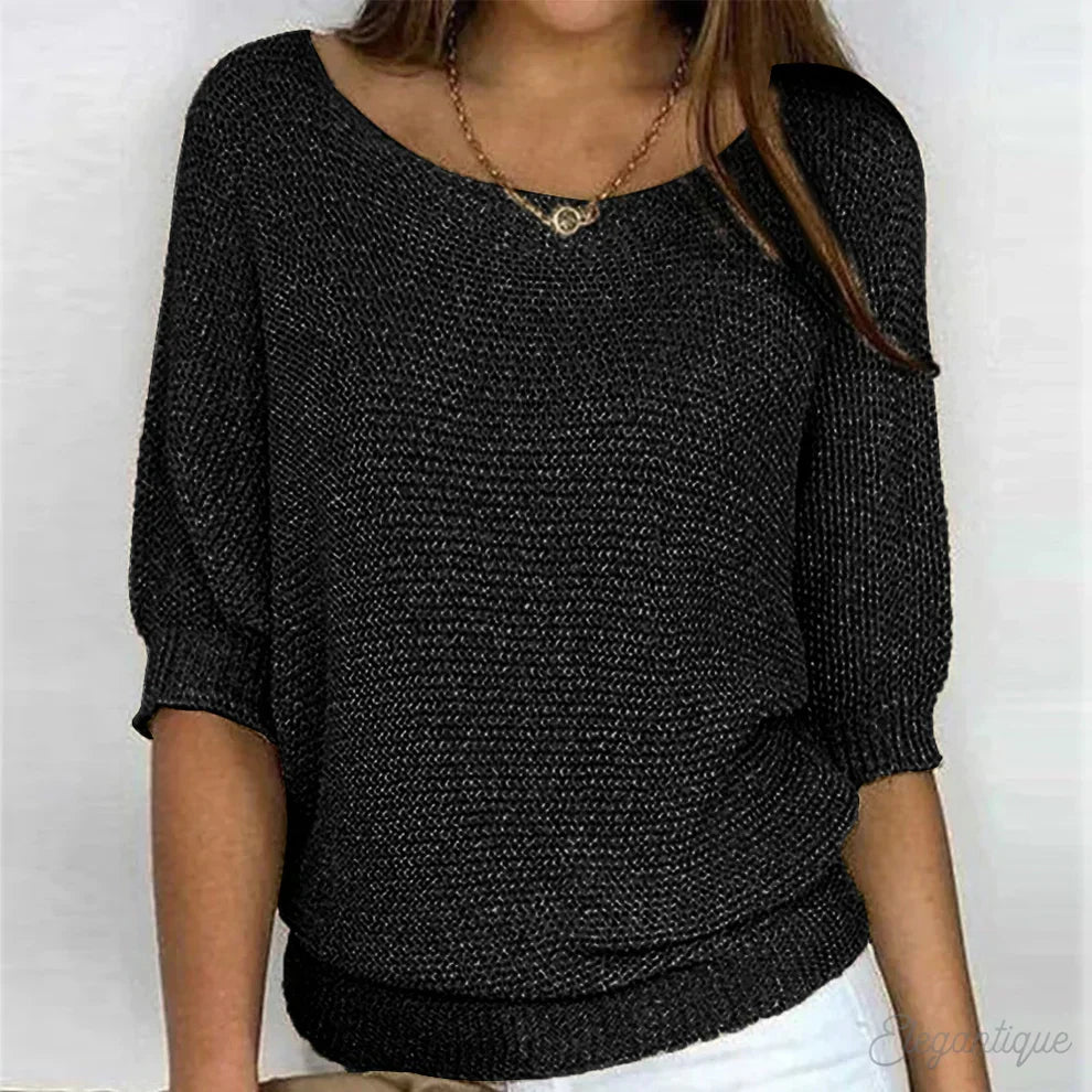 NOUVEAU RICHE Amore | Damen eleganter Strickpullover mit Strickmuster, weicher Strick Schwarz