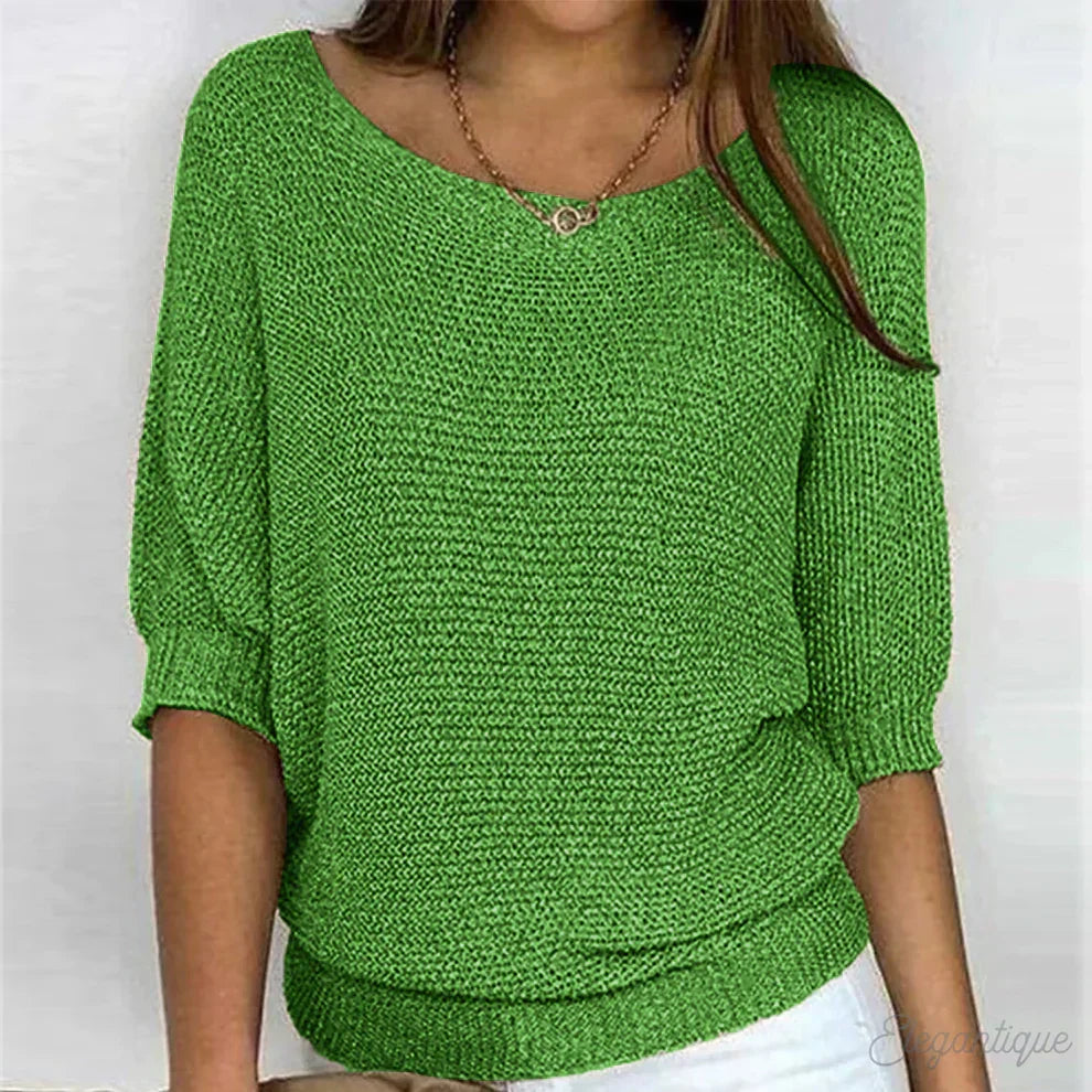 NOUVEAU RICHE Amore | Damen eleganter Strickpullover mit Strickmuster, weicher Strick Grün
