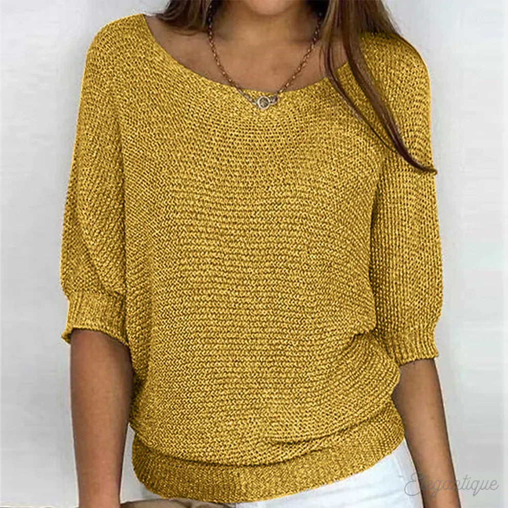 NOUVEAU RICHE Amore | Damen eleganter Strickpullover mit Strickmuster, weicher Strick Gelb