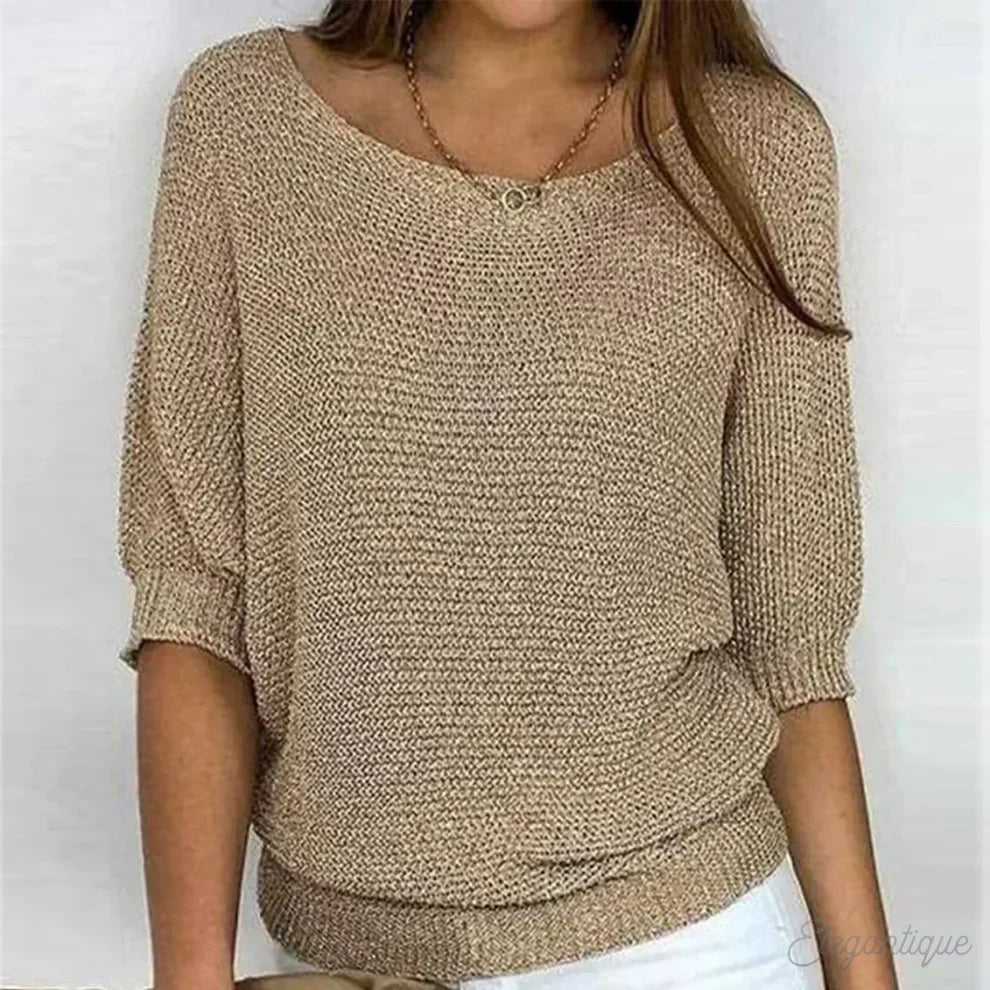 NOUVEAU RICHE Amore | Damen eleganter Strickpullover mit Strickmuster, weicher Strick Beige