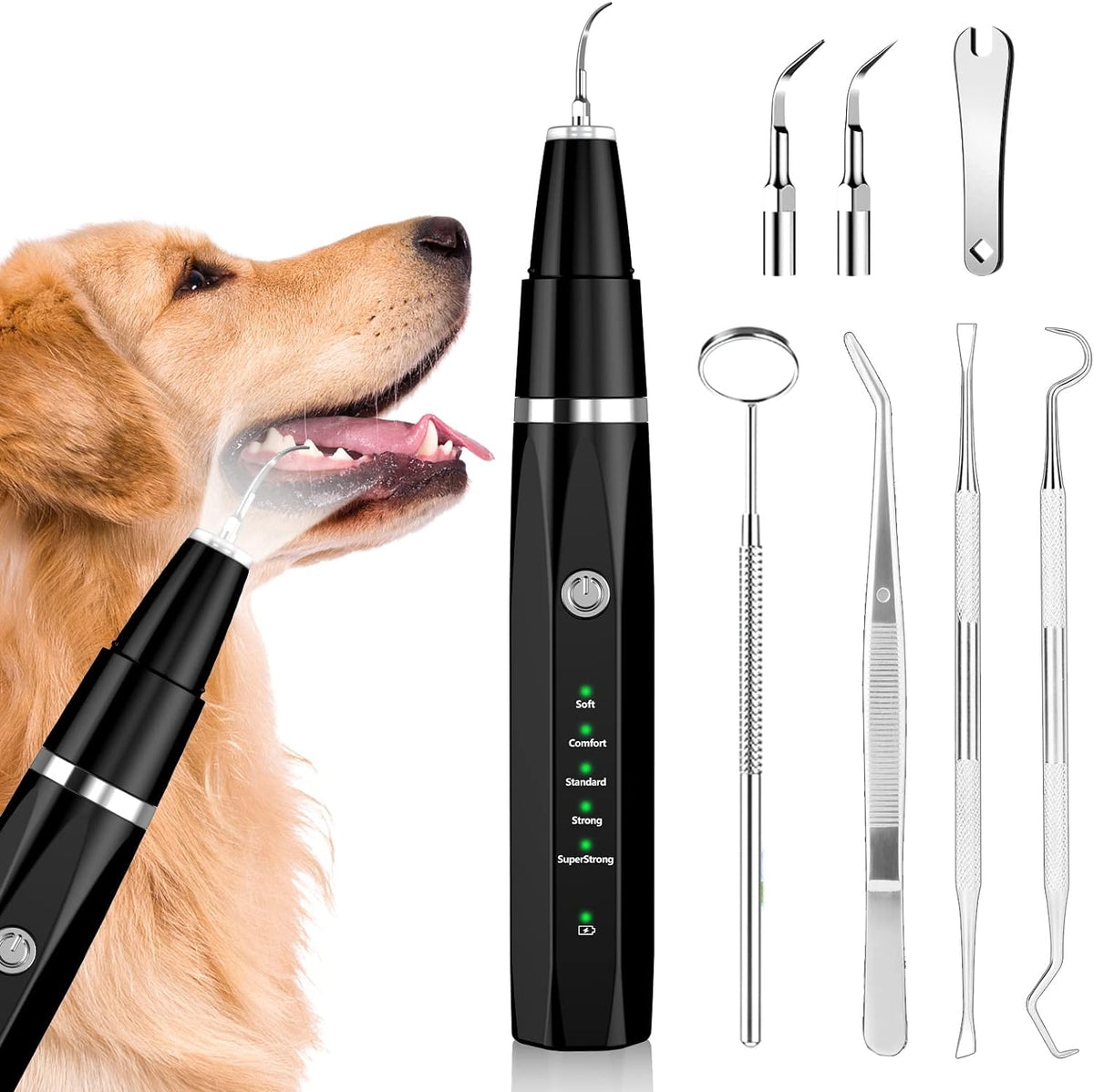 Ultraschall-Zahnreinigungsset für Haustiere – Zahnsteinentferner für Hund & Katze, 5 Modi, USB-Akku – BuddyCare