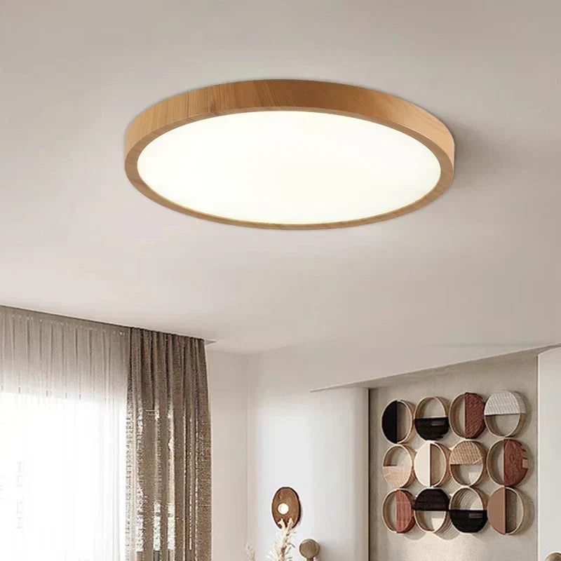NOUVEAU RICHE Ultraflache runde Deckenleuchte aus Walnussholz – Flache LED Deckenlampe in Holzoptik, einstellbares Licht, Ø 30 oder 40 cm