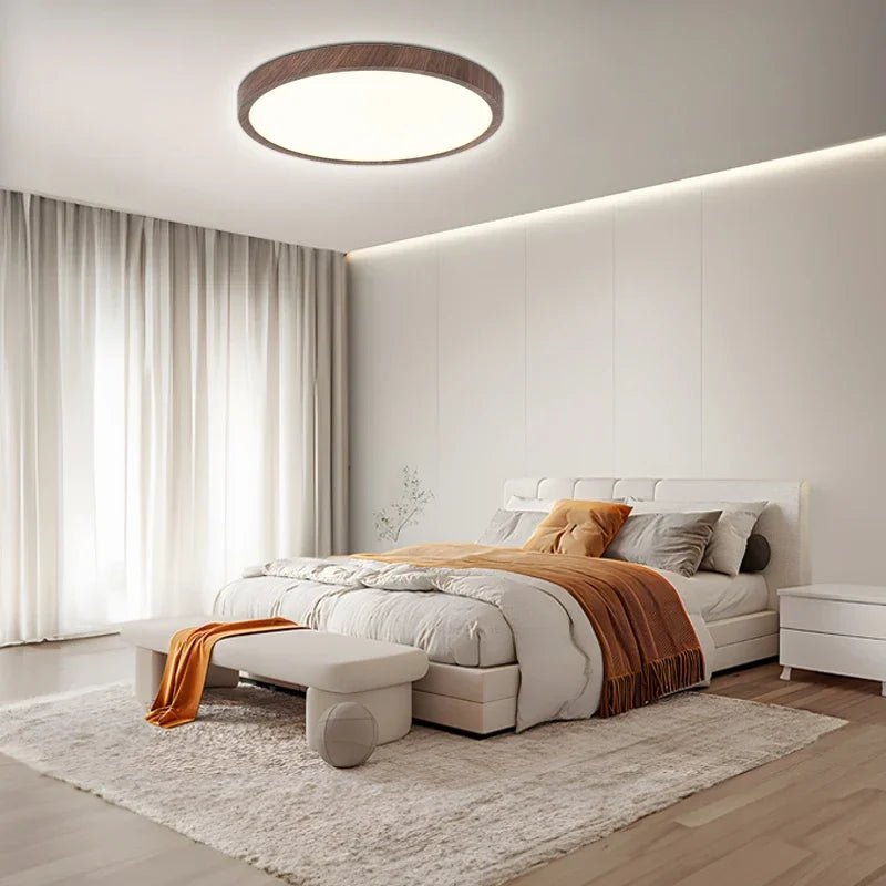 NOUVEAU RICHE Ultraflache runde Deckenleuchte aus Walnussholz – Flache LED Deckenlampe in Holzoptik, einstellbares Licht, Ø 30 oder 40 cm