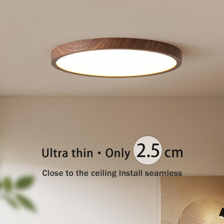 NOUVEAU RICHE Ultraflache runde Deckenleuchte aus Walnussholz – Flache LED Deckenlampe in Holzoptik, einstellbares Licht, Ø 30 oder 40 cm