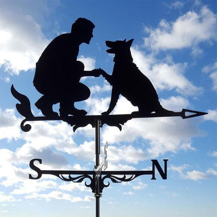 NOUVEAU RICHE Exzentrische Garten-Wetterfahne – Wetterfahne aus Edelstahl mit Motiv, Windrichtungsanzeiger für Garten & Dach – Vintoro Mann Hund