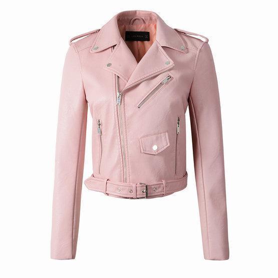 NOUVEAU RICHE Damen Bikerjacke Reißverschluss Klassisch Stilvoll Rosa