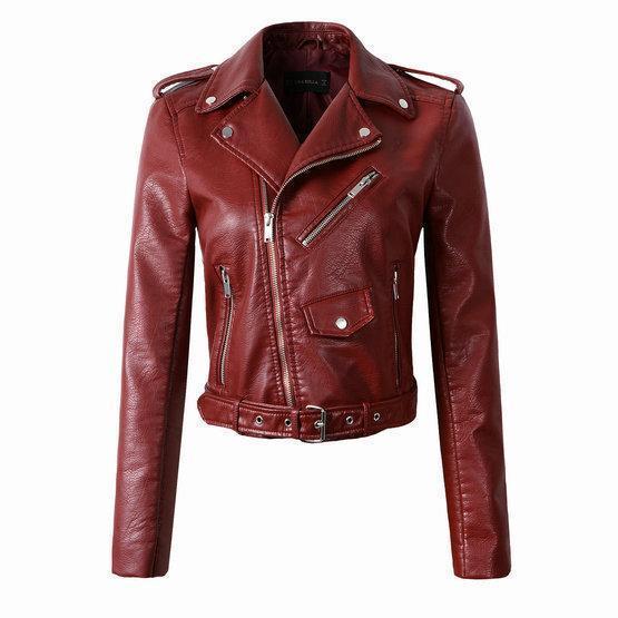 NOUVEAU RICHE Damen Bikerjacke Reißverschluss Klassisch Stilvoll Rot