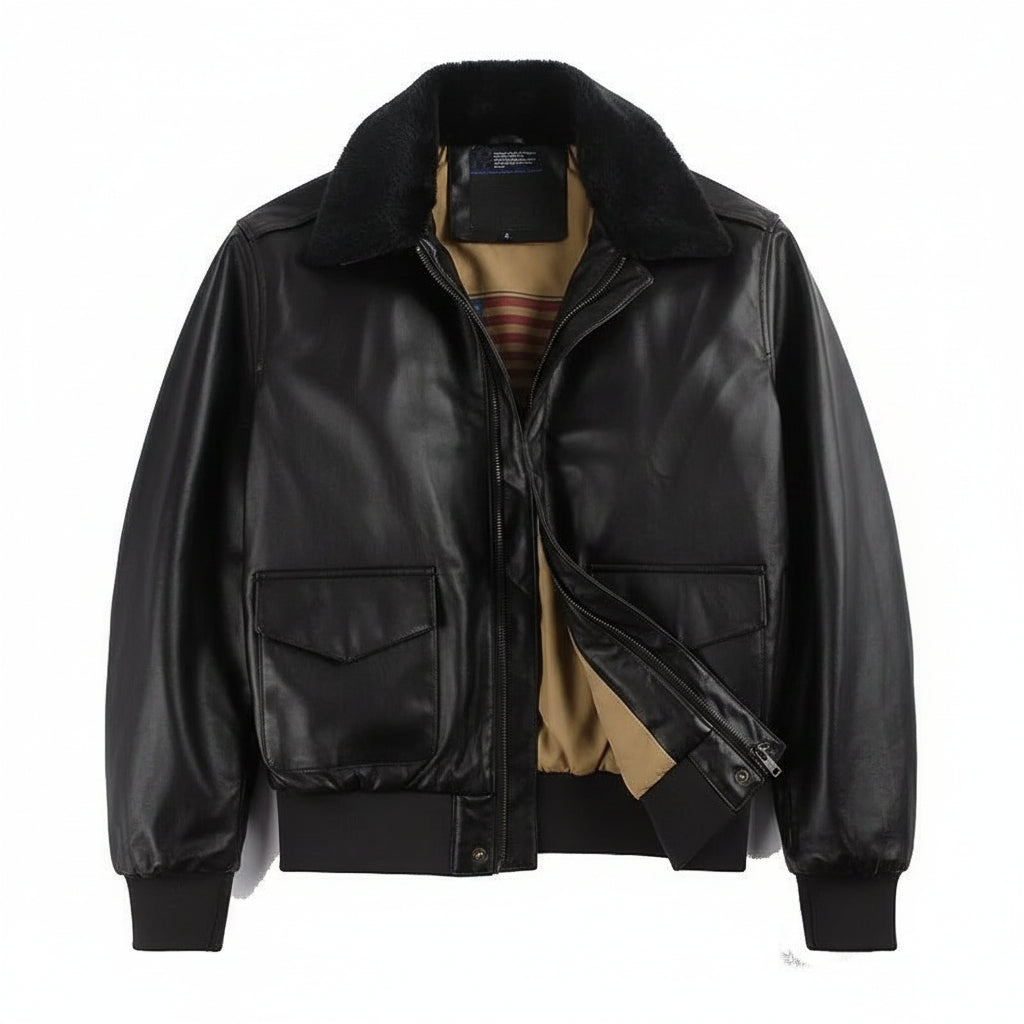 NOUVEAU RICHE Winter Vintage Leder Motorradjacke Neville Schwarz