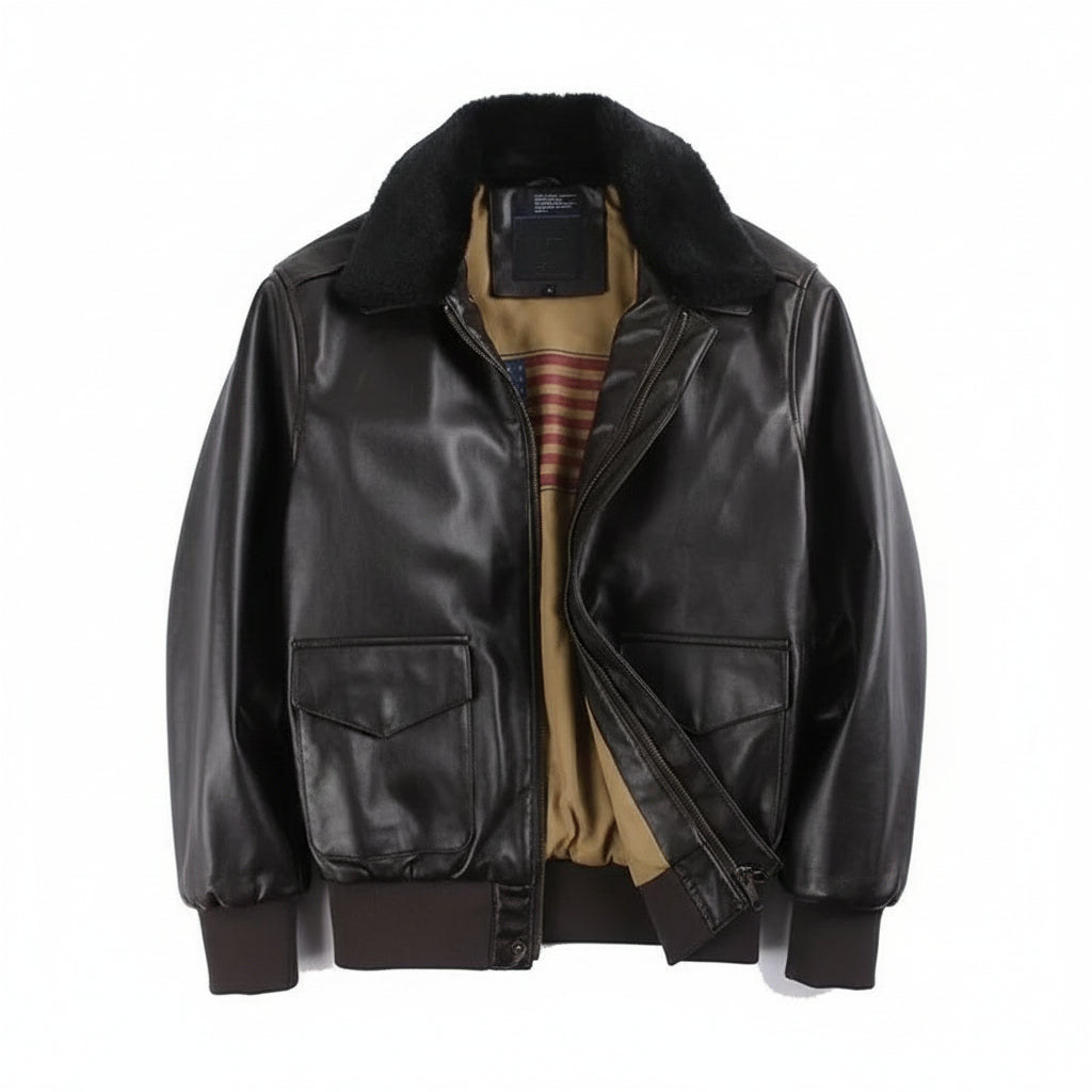 NOUVEAU RICHE Winter Vintage Leder Motorradjacke Neville Braun