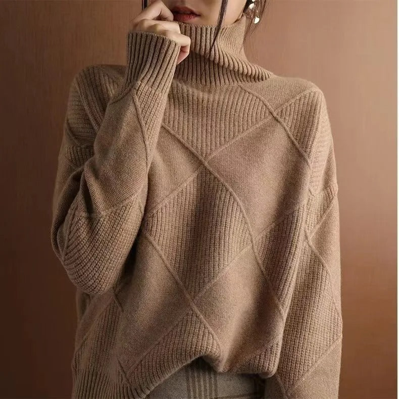 NOUVEAU RICHE Damen Rollkragenpullover Luxus Komfort Stil - Pullover Braun