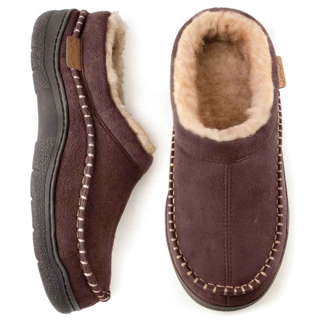 NOUVEAU RICHE Hausschuhe Herren warm gefüttert – Geschlossene Pantoffeln mit rutschfester Sohle, knöchelhoch, 5 Farben, Gr. 38–47 – Mane Braun
