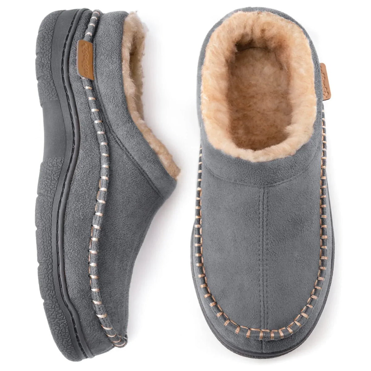 NOUVEAU RICHE Hausschuhe Herren warm gefüttert – Geschlossene Pantoffeln mit rutschfester Sohle, knöchelhoch, 5 Farben, Gr. 38–47 – Mane Grau