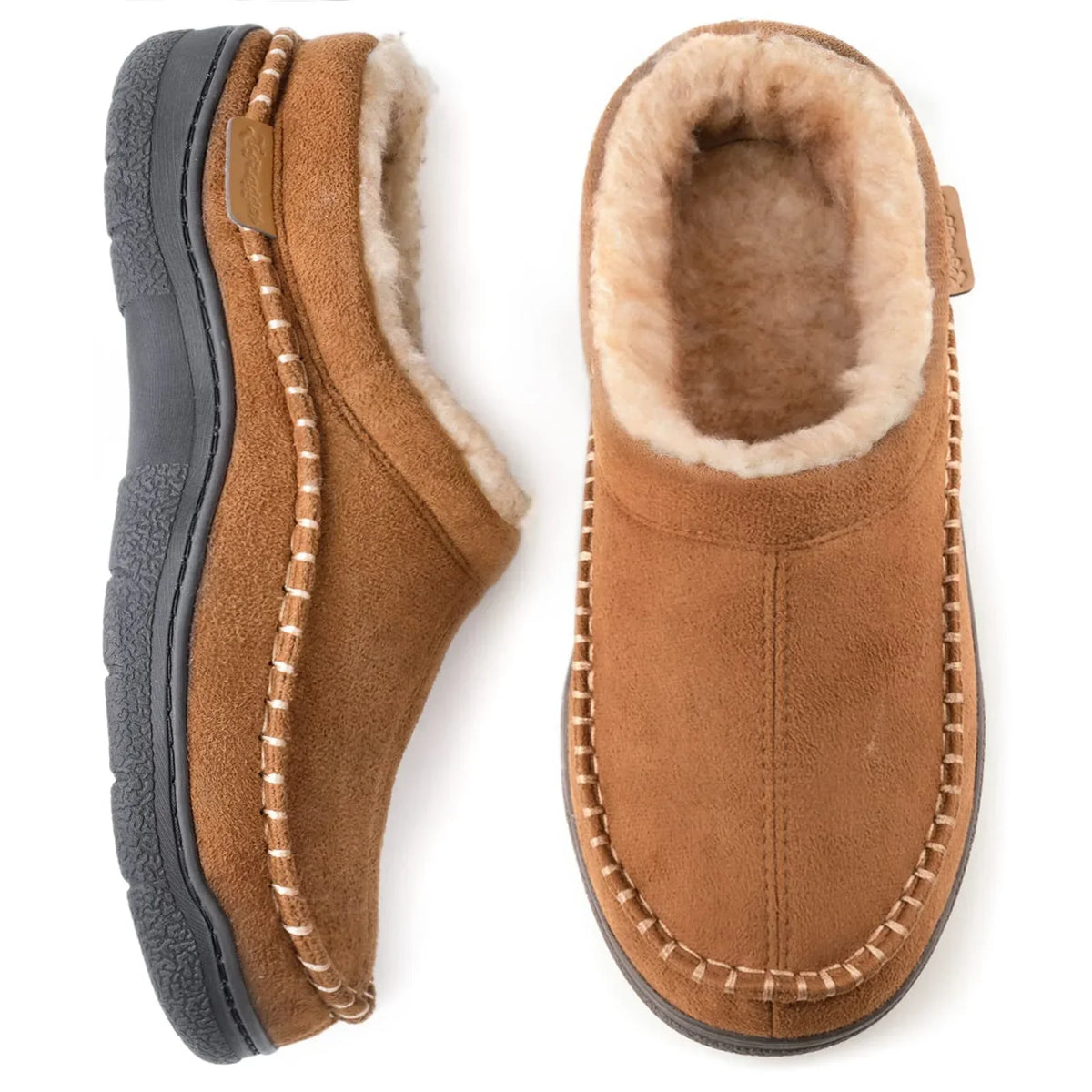 NOUVEAU RICHE Hausschuhe Herren warm gefüttert – Geschlossene Pantoffeln mit rutschfester Sohle, knöchelhoch, 5 Farben, Gr. 38–47 – Mane Khaki