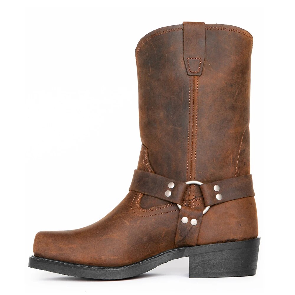 NOUVEAU RICHE Damen Bikerstiefel Aus Veganem Leder Mit Harness Riemen Braun