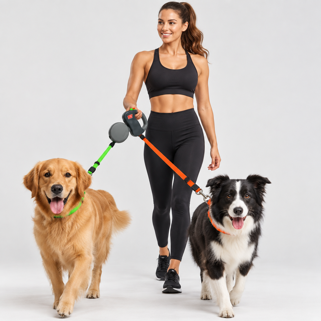 Guinzaglio doppio per cani – doppio guinzaglio per 2 cani con snodo girevole a 360°, anti-groviglio, riflettente – WalkMate