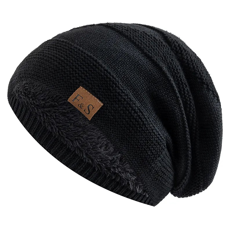 NOUVEAU RICHE Chāme | Warme Wintermütze mit Fleecefutter Schwarz 56cm-58cm