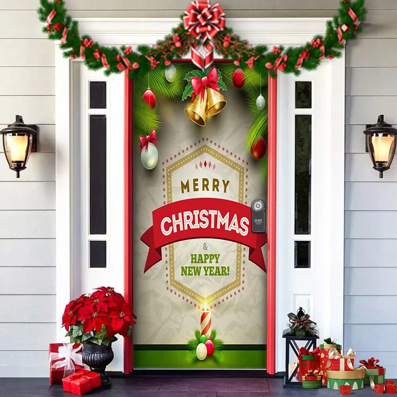 NOUVEAU RICHE Weihnachtliche Türdekoration – Weihnachtsdeko Türbanner für die Haustür, wiederverwendbarer Stoff, 91×203 cm, 7 Designs – MerryDoor Design 4 91×203cm