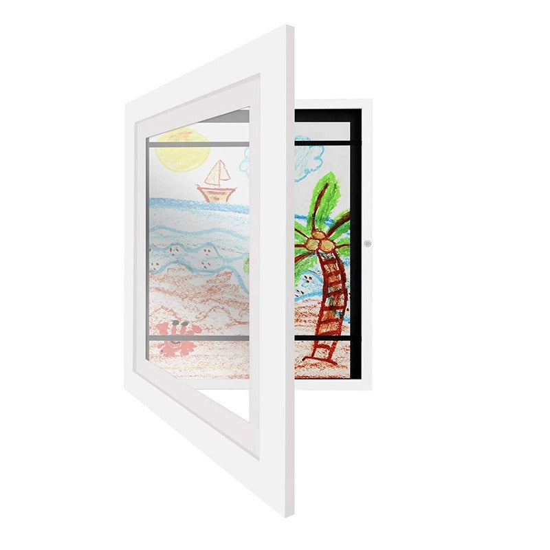 NOUVEAU RICHE Zeichenrahmen – Magnetischer Bilderrahmen für Kinderzeichnungen A4, Platz für 150+ Zeichnungen, Holz – ArtSwap Frame A4 Weißes Holz