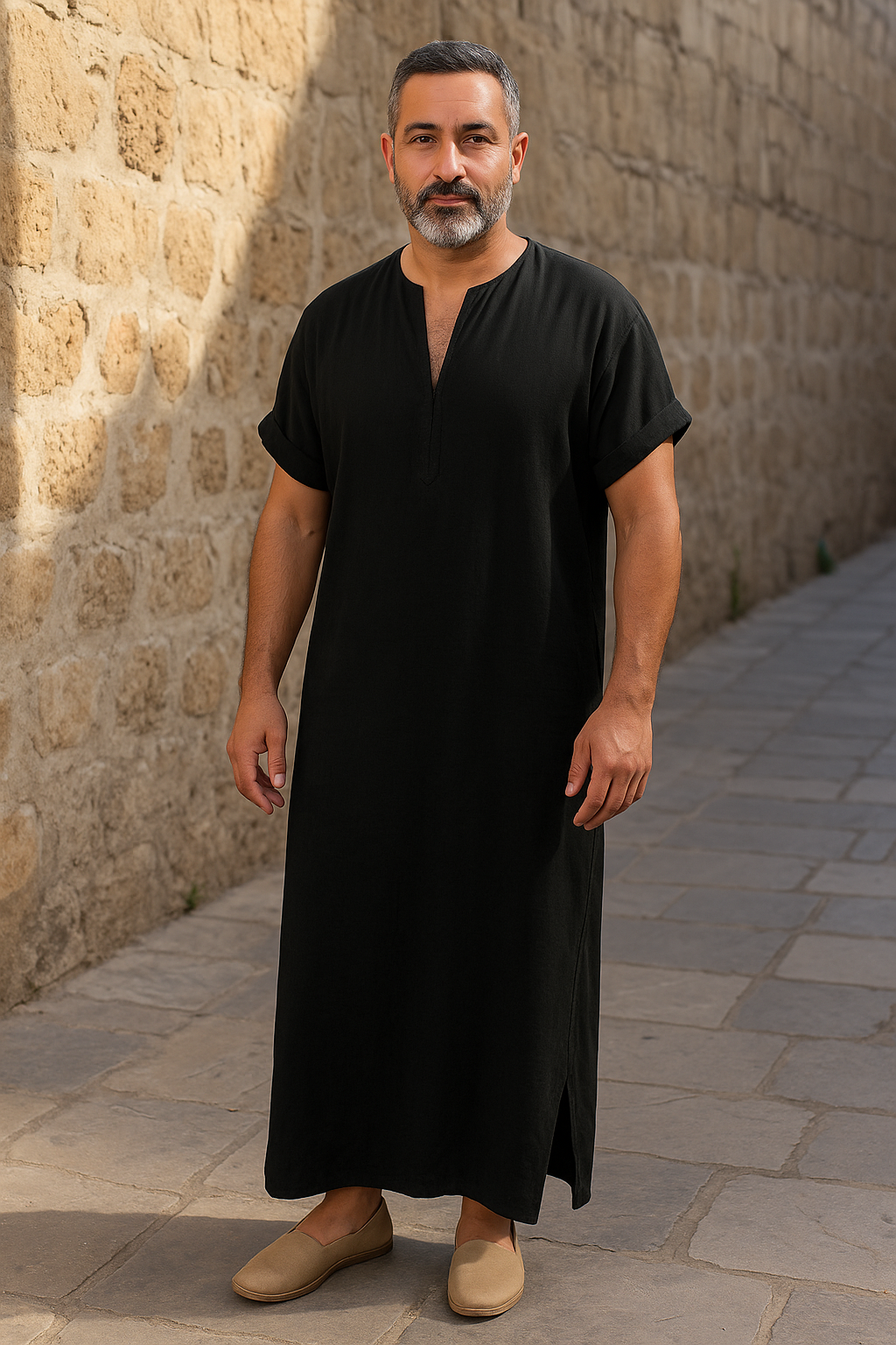 NOUVEAU RICHE Djellaba mit V-Ausschnitt – Bequemes Gewand aus weichem, atmungsaktivem Stoff, 4 Farben, S–5XL – Admire