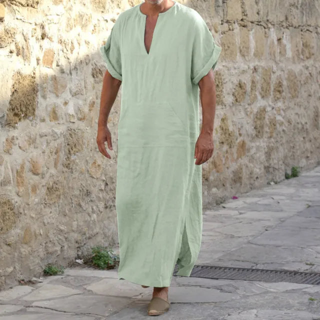 NOUVEAU RICHE Djellaba mit V-Ausschnitt – Bequemes Gewand aus weichem, atmungsaktivem Stoff, 4 Farben, S–5XL – Admire Grün