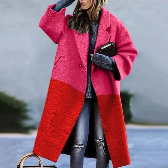 NOUVEAU RICHE Flōre | Damen Langer Wintermantel - Eleganter & Warmer Daunenmantel / Wollmantel mit Kapuze Rot