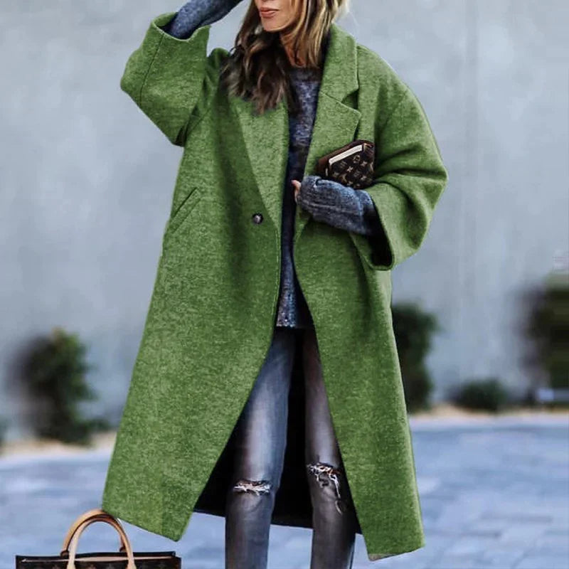 NOUVEAU RICHE Flōre | Damen Langer Wintermantel - Eleganter & Warmer Daunenmantel / Wollmantel mit Kapuze Grün