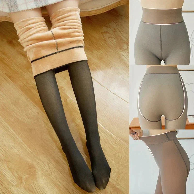 NOUVEAU RICHE Winterleggings – Thermo Leggings Damen mit Fleecefutter, gefütterte Strumpfhose, hoher Bund, Schwarz, Grau oder Braun – Amore Lupine