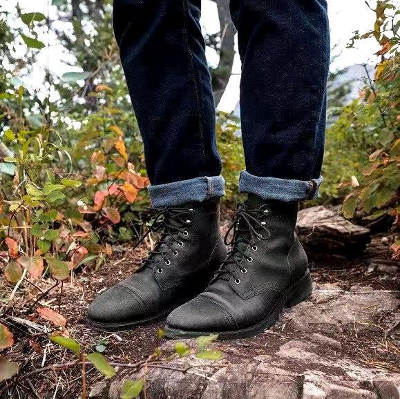 NOUVEAU RICHE Schnürstiefel Herren Leder Retro Stil – Bequem Gepolstert Schwarz
