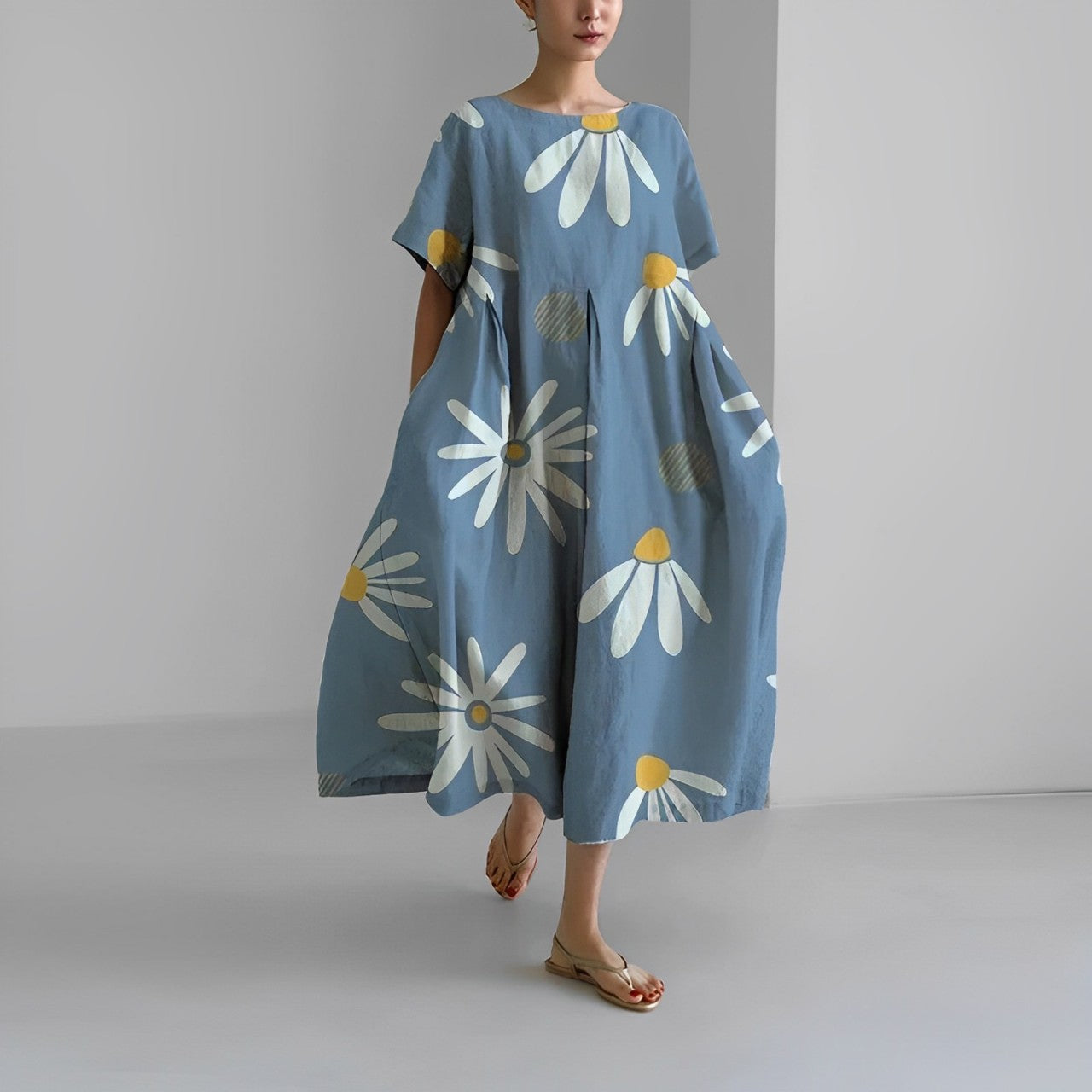 NOUVEAU RICHE Kleid Damen Bedrucktes Baumwollkleid Blumendruck Sommer Frühlingsblume
