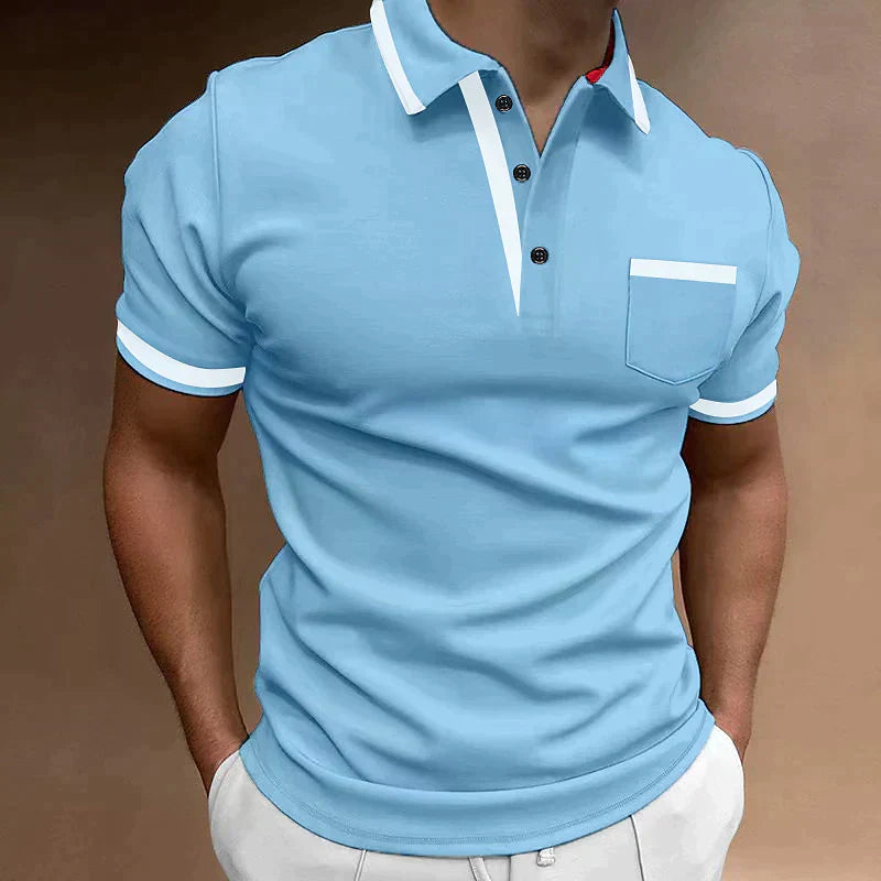 NOUVEAU RICHE Herren Polohemd Baumwolle Unifarben Standard Vielseitig Blau