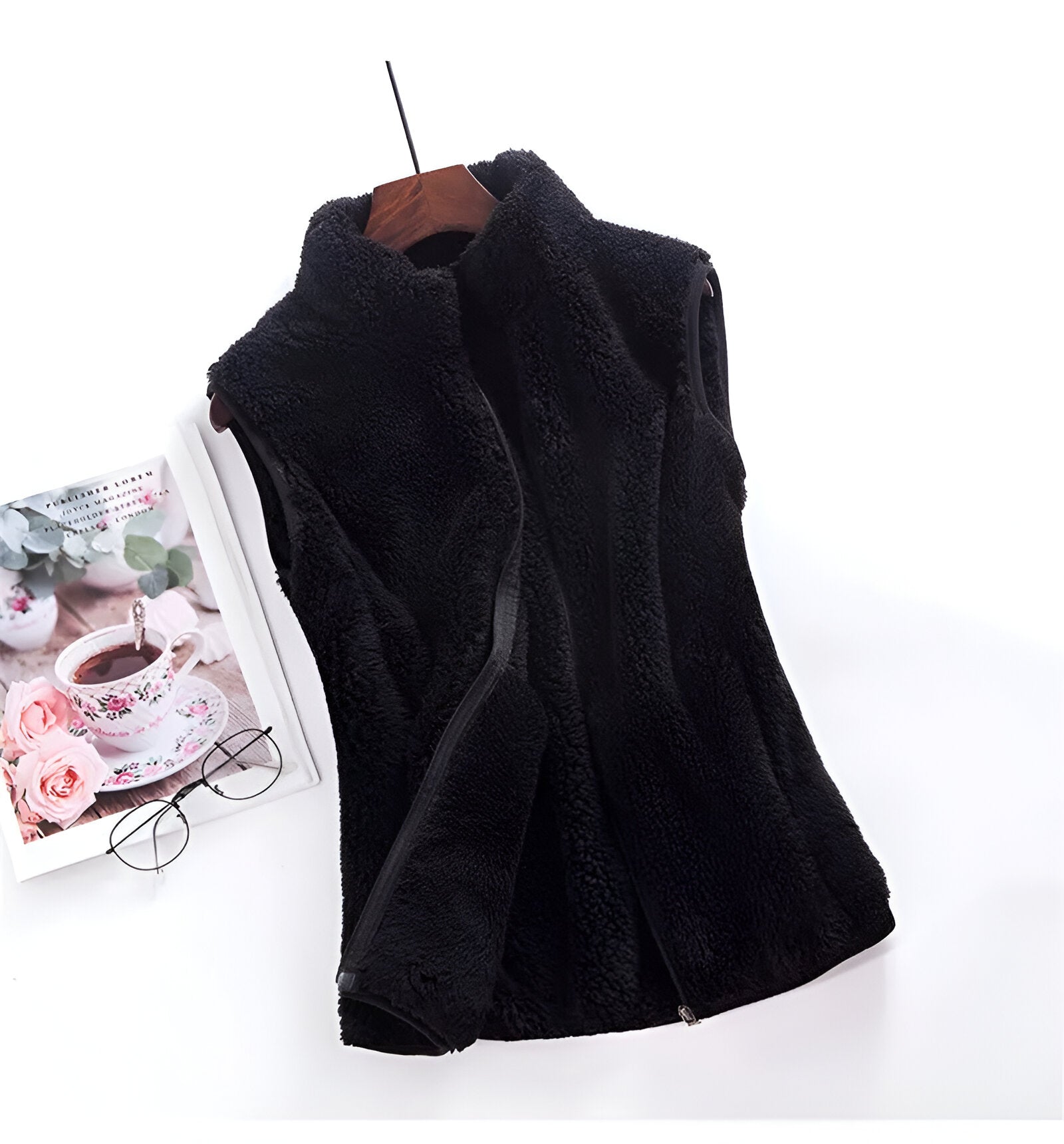 NOUVEAU RICHE Damen Fleece Weste – Ärmellose Polar Fleece Winterweste für Kalte Tage Schwarz