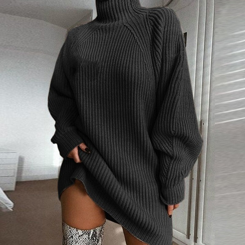 NOUVEAU RICHE Sephira | Damen Langer Winterpullover - Warmer Strickpullover & Longpullover für den Winter Schwarz