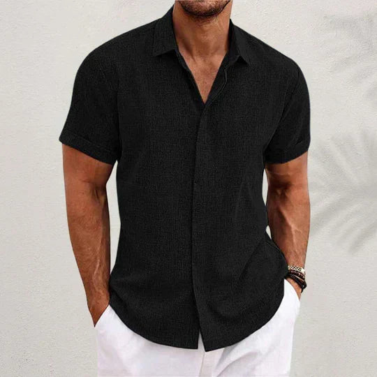 NOUVEAU RICHE Button Up Hemd Leicht Sommerlich Bequem Für Herren Schwarz